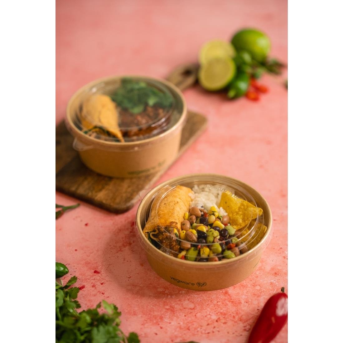 Vegware Round Food Containers Kraft 150-Series 500ml 300 Pack (JE050)