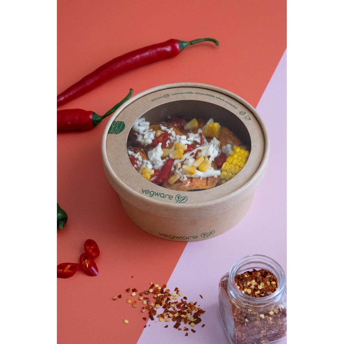 Vegware Round Paper Lids with Window Kraft 150-Series 300 Pack (JE053)