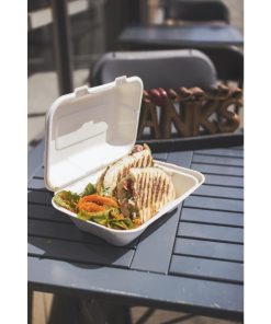 Vegware Nourish Moulded Fibre Clamshell Takeaway Boxes 9x6 500 Pack (JK182)