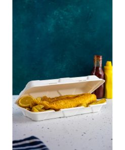 Vegware Nourish Moulded Fibre Clamshell Takeaway Boxes 12x6 250 Pack (JK433)