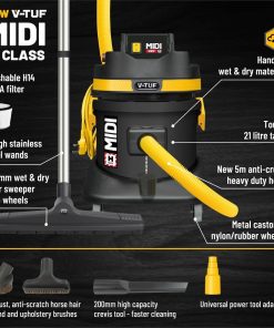 V-TUF MIDI H-Class Industrial Dust Extraction Vacuum Cleaner 21Ltr (JK438)