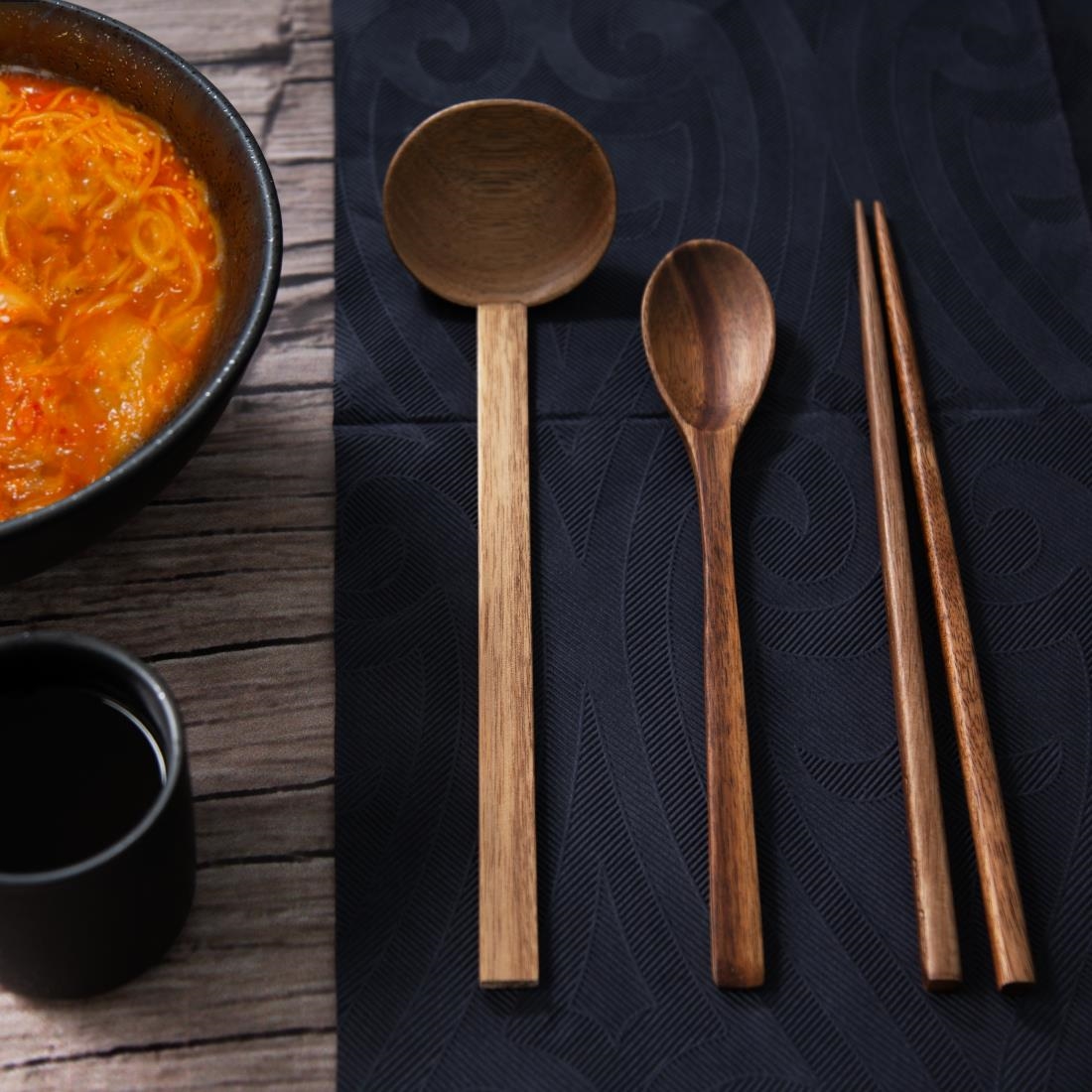 Olympia Miso Acacia Wood Ramen and Pho Spoon - 240mm Box 6 (JK311)