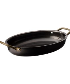 Utopia Vintage Steel Oval Dishes Black 245x175mm 6 Pack (JM304)