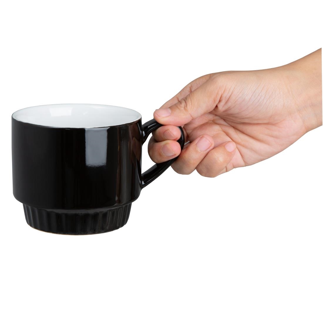 Olympia Cafe Stacking Mugs Black 340ml 6 Pack (JF999)