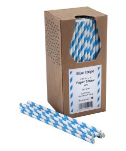 Beaumont Blue and White Striped Bore Paper Straw 8 Inch 6mm Pack 250 (3876)