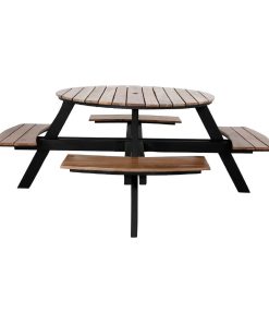 Bolero Acacia Round Picnic Table Bench Set (JE892)