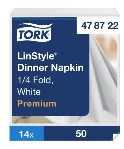Tork LinStyle Dinner Napkins White 400x400mm 14 Pack (JM898)