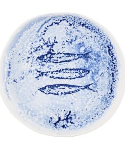 Churchill Inked Fresco Natural Footed Plates Blue 215mm 6 Pack (JN158)