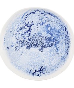 Churchill Inked Fresco Natural Footed Plates Blue 165mm 6 Pack (JN159)