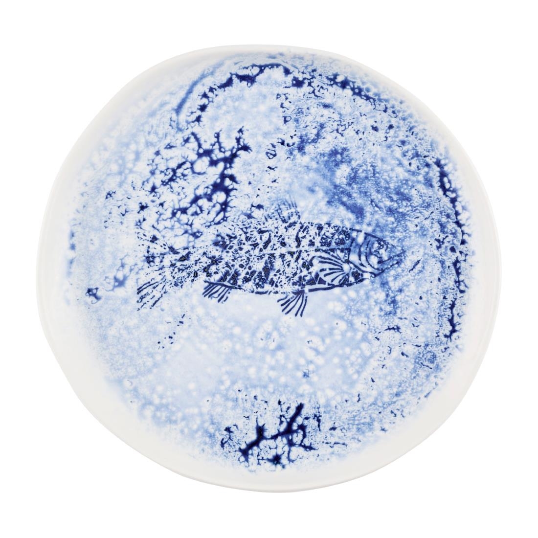 Churchill Inked Fresco Natural Footed Plates Blue 165mm 6 Pack (JN159)