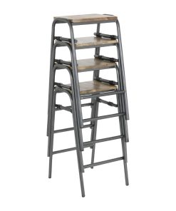 Bolero Cantina Compact Bar Stools with Mango Wood Seat Pad Gunmetal 4 Pack (HZ824)