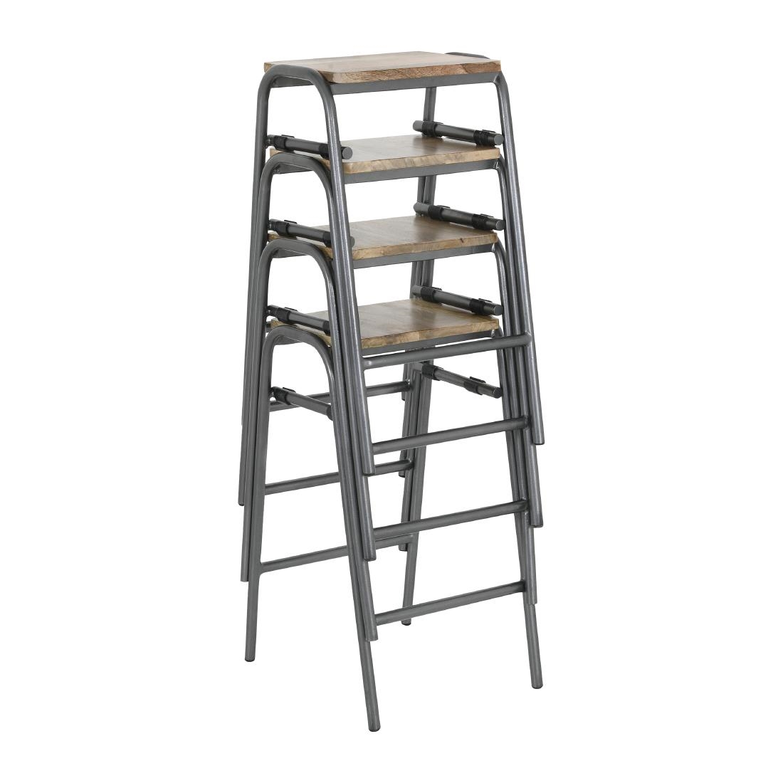 Bolero Cantina Compact Bar Stools with Mango Wood Seat Pad Gunmetal 4 Pack (HZ824)
