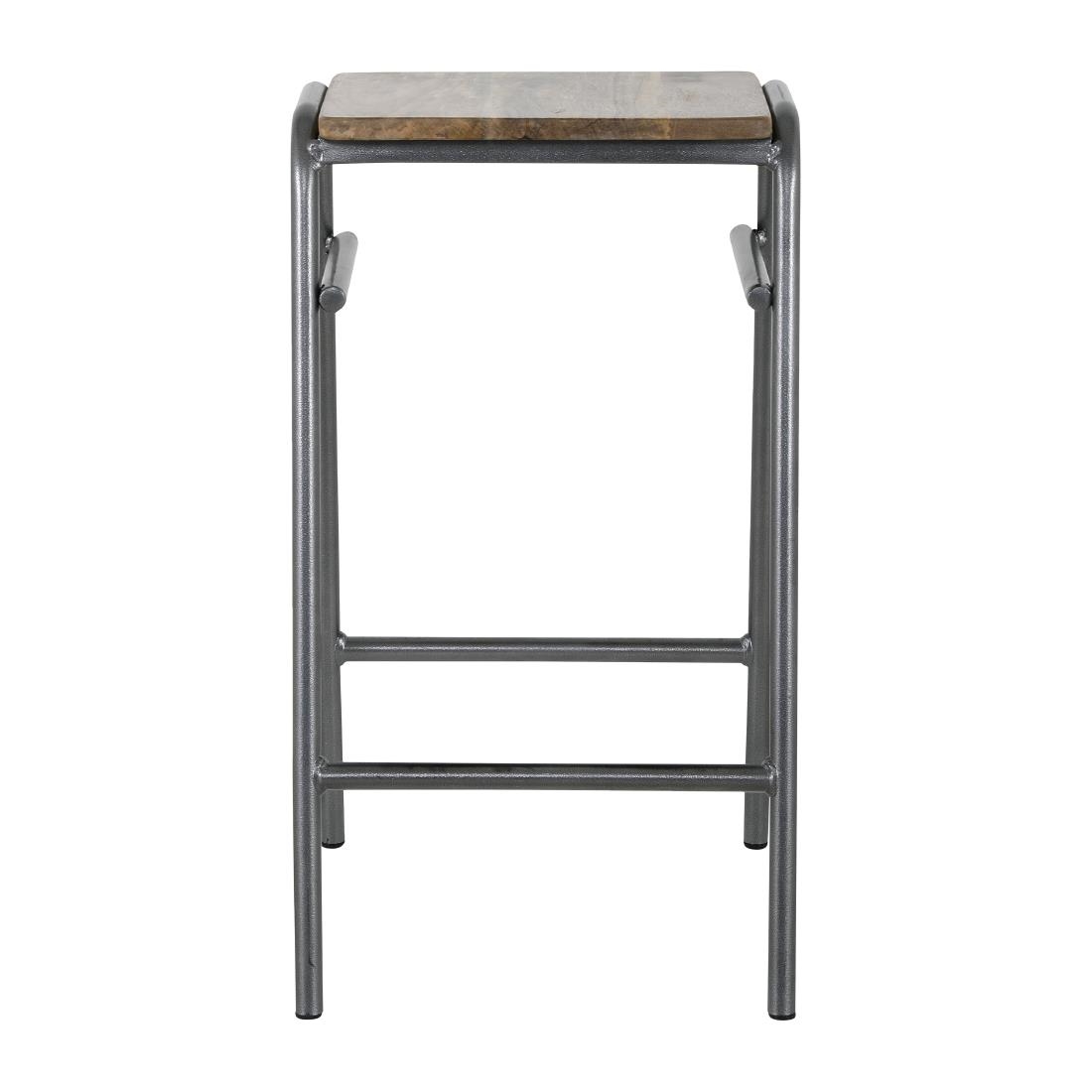 Bolero Cantina Compact Bar Stools with Mango Wood Seat Pad Gunmetal 4 Pack (HZ824)