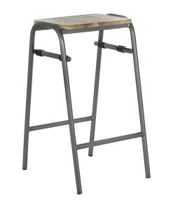 Bolero Cantina Compact Bar Stools with Mango Wood Seat Pad Gunmetal 4 Pack (HZ824)