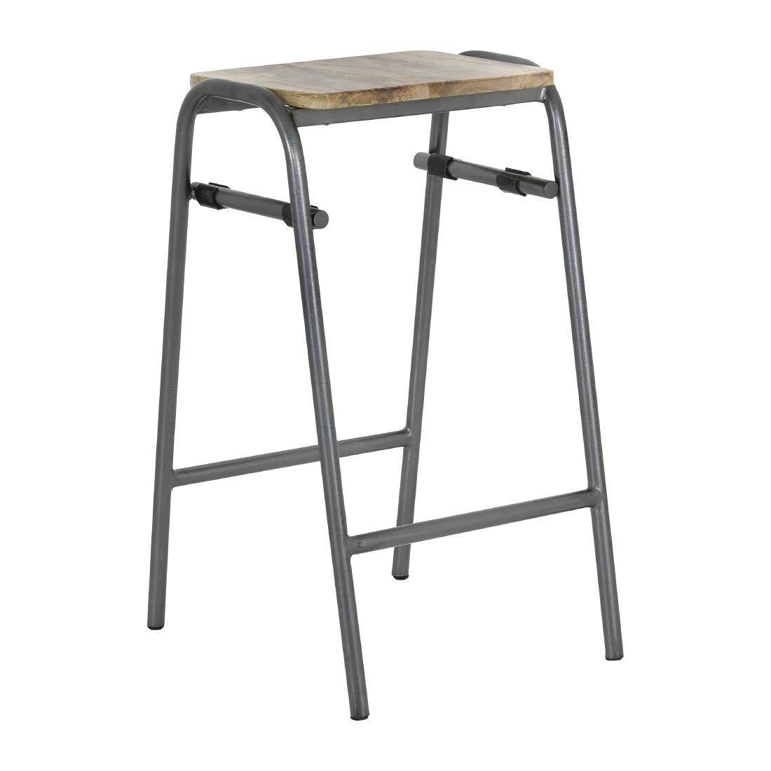 Bolero Cantina Compact Bar Stools with Mango Wood Seat Pad Gunmetal 4 Pack (HZ824)