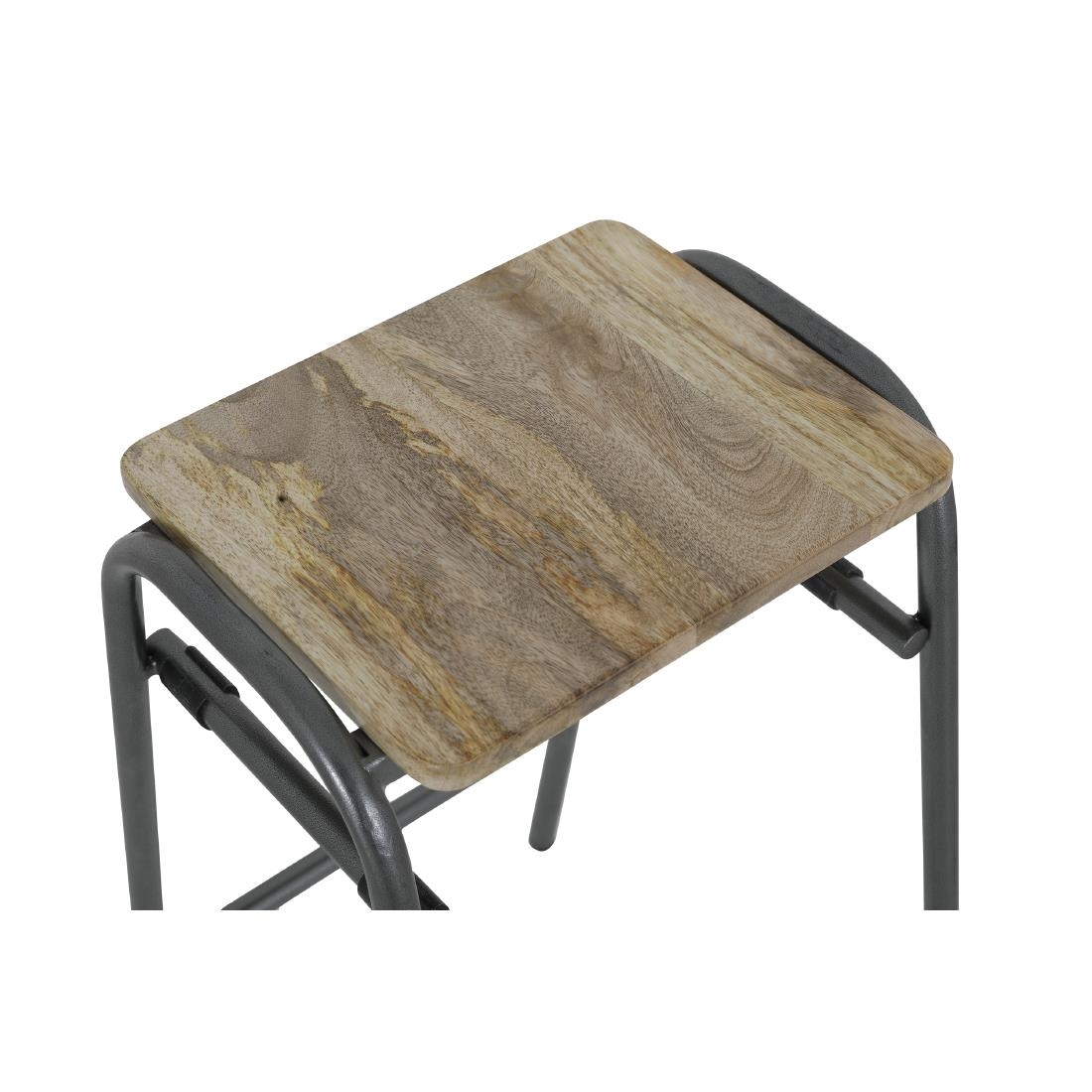 Bolero Cantina Compact Bar Stools with Mango Wood Seat Pad Gunmetal 4 Pack (HZ824)