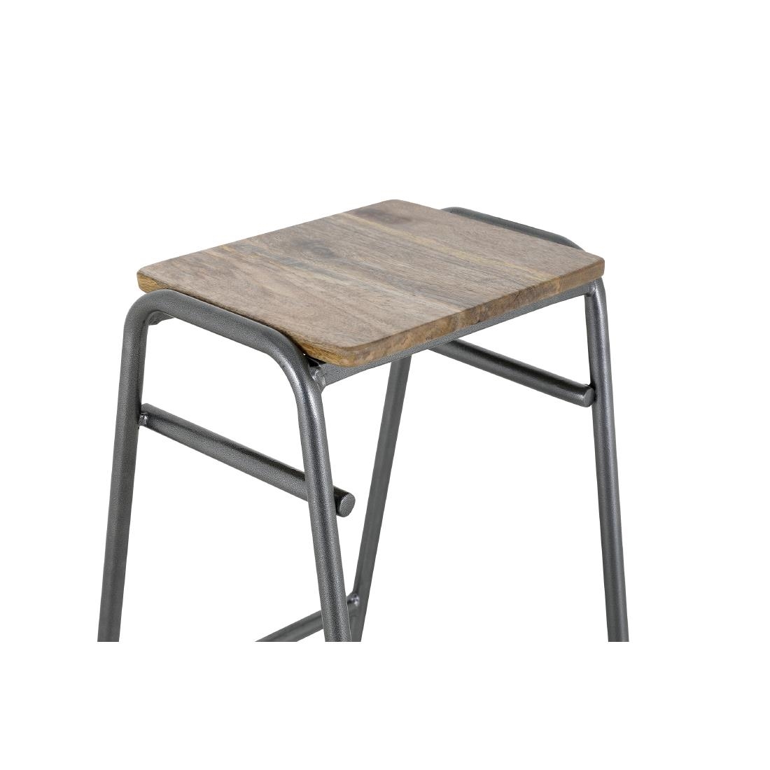 Bolero Cantina Compact Bar Stools with Mango Wood Seat Pad Gunmetal 4 Pack (HZ824)