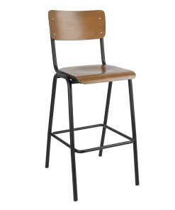 Bolero Cantina Back Rest High Stool with Seat Pad Dark Walnut Effect (HS552)