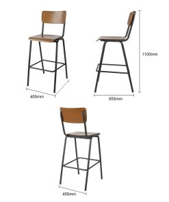 Bolero Cantina Back Rest High Stool with Seat Pad Dark Walnut Effect (HS552)