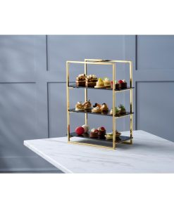 WNK Cake Stand 3-Tier Mirror Gold and Black Inserts (JP052)