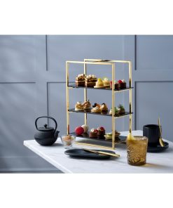 WNK Cake Stand 3-Tier Mirror Gold and Black Inserts (JP052)