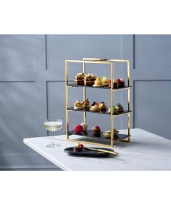 WNK Cake Stand 3-Tier Mirror Gold and Black Inserts (JP052)